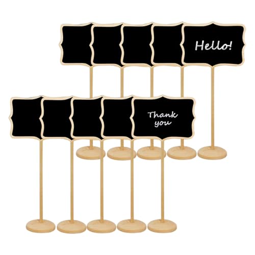 HASTHIP® 10Pcs Mini Chalkboard Sign Stands Writable Message Chalkboard Labeling Signs for Buffet or Food, Decorative Nameplates with Wooden Base for Catering, Wedding, Party, Festivals, 3.3x2.4 inch
