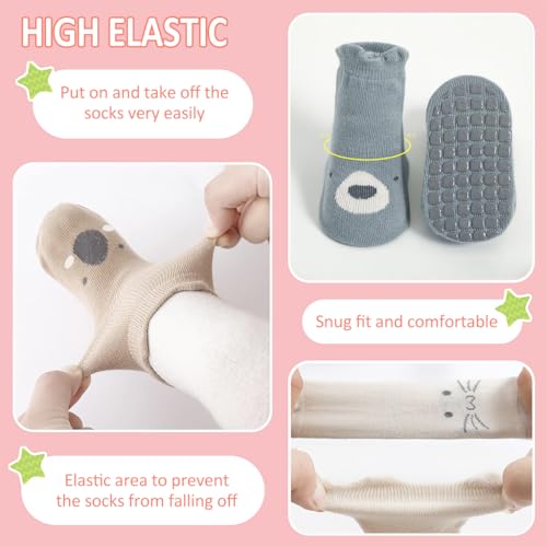 HASTHIP® 5 Pairs Baby Socks Set 1-3 Years, Antislip Socks for New Born Baby, Non Slip Grip Ankle Socks with Non Skid Soles Infants Socks for Toddler Baby Girls Boys 12-36 Months Baby Shower Gifts