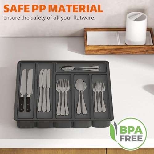 HASTHIP® Silverware Organizer with Lid 6-Compartment Design Dust Proof Utensil Storage Tray for Drawer and Countertop Drawer Organizer Universal Cutlery Organizer for Spoons, Forks, Table Cutters