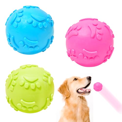 HASTHIP® Dog Ball Toys, 2.5 Inch Interactive Squeaky Fetch Game Balls with 3 Colors & Cute Paws Design, TPR Chew-Resistant Pet Safe Toys for Small Dogs Cats Throw and Catch (3 Pack)
