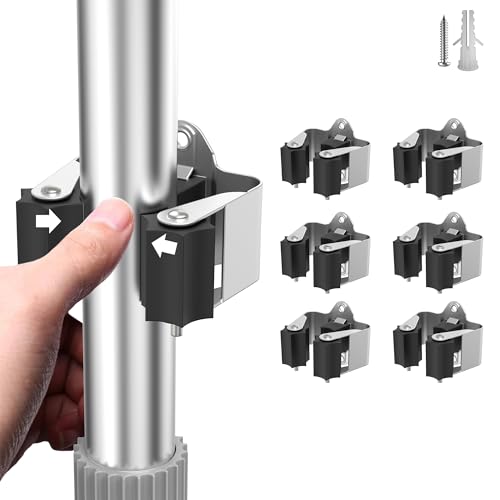 HASTHIP® Broom and Mop Holder Wall Mount Heavy Duty Broom Hooks Space-Saving Broom Rack Stainless Steel Broom Holder for Garage, Kitchen, Closet Organization(Pack of 2)