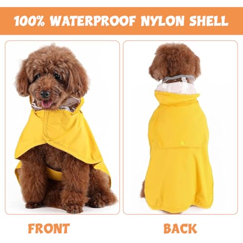 HASTHIP® Dog Rain Coat, Monsoon-Proof Waterproof Design with Clear Wide Brim Hood, Reflective Rim & Adjustable Elastic Leg/Belly Straps, Lightweight Anti-Wind Coat for Large Breeds, Outdoor Hikes