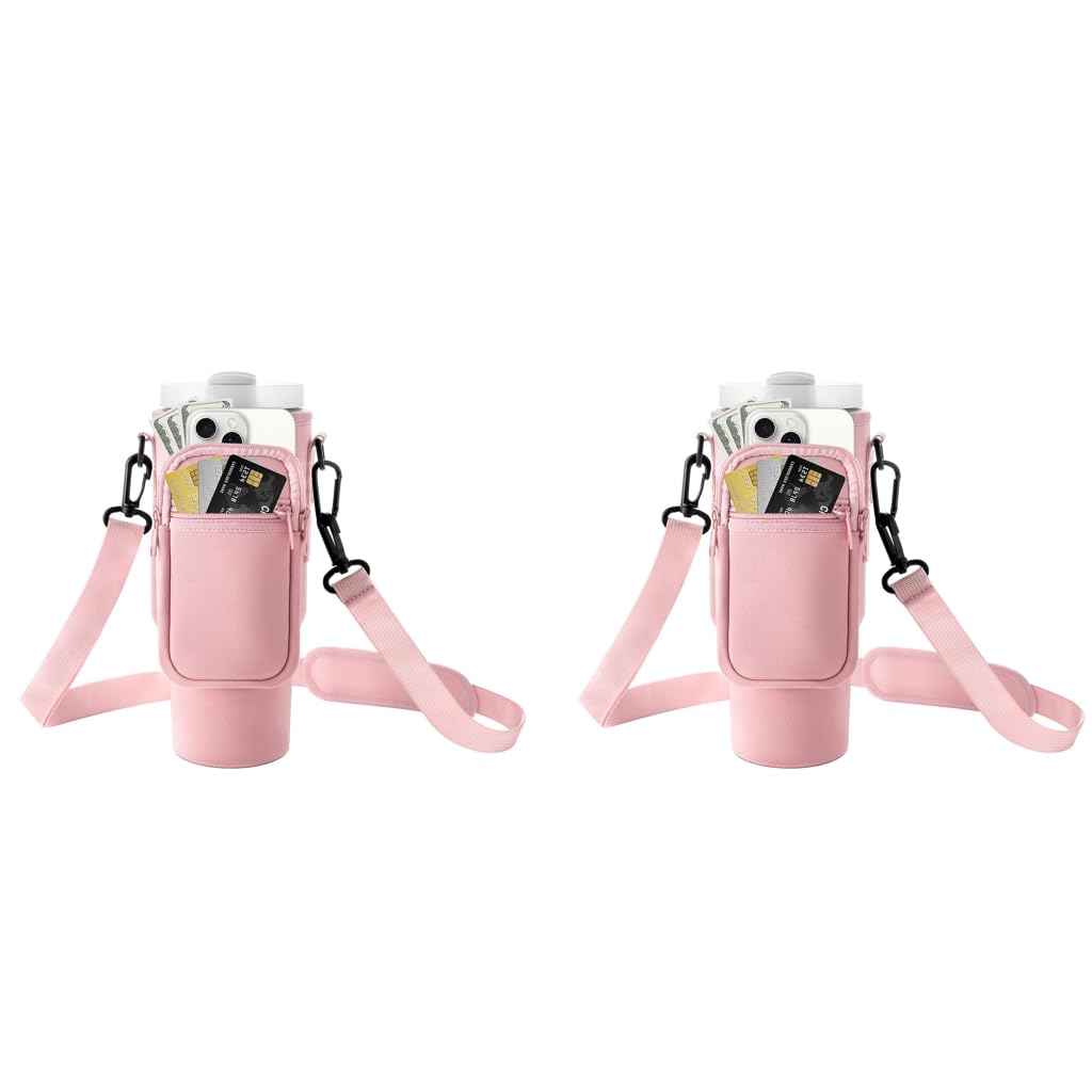HASTHIP Water Bottle Carrier Bag for Stanley 30 oz Tumbler with Handle and Phone Pocket Pink 2PCS