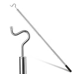 HASTHIP® Exble Closet Pole with Hook, 35-50 Inch Stainless Steel Telescopic Clothes Reacher Rod, Heavy Duty Pole for Hanging Clothes, Plants, Curtains, Lights - Black