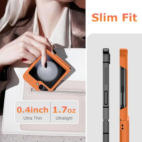 HASTHIP® Compatible with Samsung Galaxy Z Flip 6 Folding Phone Case for Galaxy Z Flip 6 One-piece Retractable Hinge Design Protective Anti-slip Textured Fashion Phone Case with Cut-out Outer Display