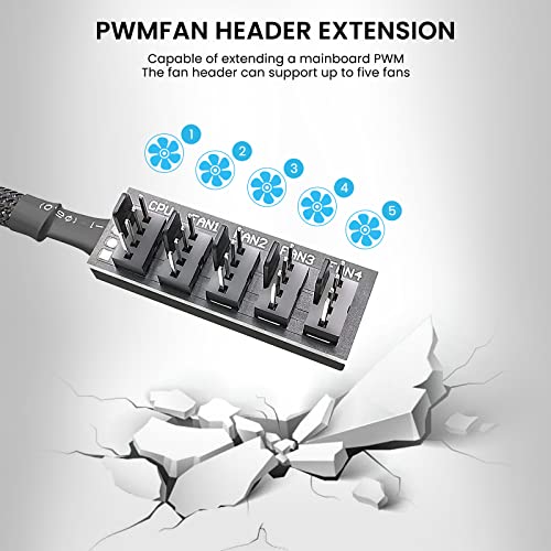 HASTHIP® Pwm Fan Hub,Splitter Adapter Sleeved,15.7 Inch Pc Cpu Cooling 4Pin/3Pin Fan Power Extension