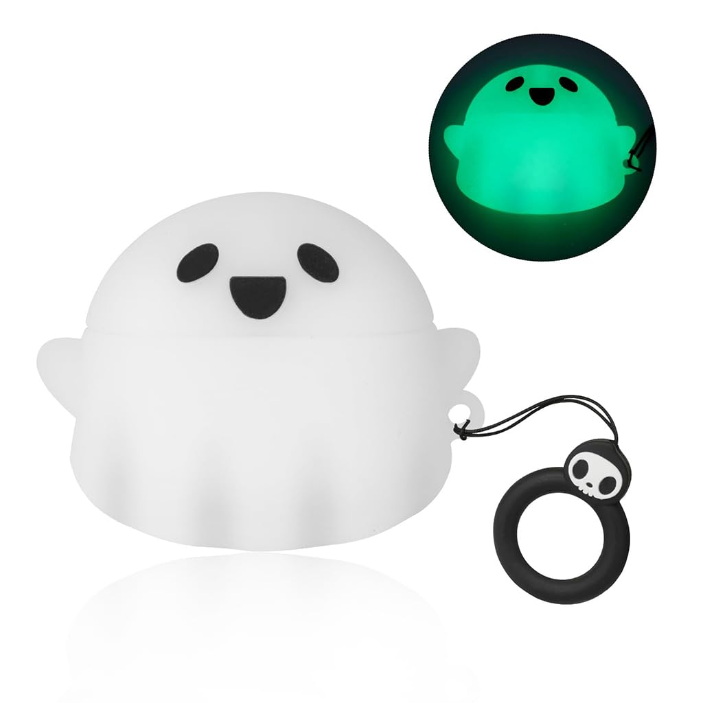 HASTHIP Case for AirPods 4, Glow-in-the-Dark Ghost Silicone Cover with Clip