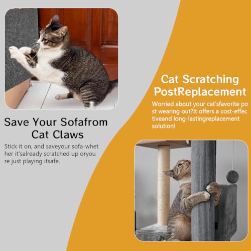 HASTHIP® Scratch Pad for Cats, Grey Cuttable Cat Scratch Pad, Self-Adhesive Cat Scratcher Mat Scratching Pads Protects Wall Floors & Furniture - Large 30x100cm