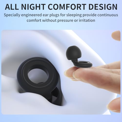 HASTHIP® Reusable Silicone Noise Cancelling Ear Plugs for Sleeping, Soft Sleep Earplugs with Extra Tips & Storage Case, Black