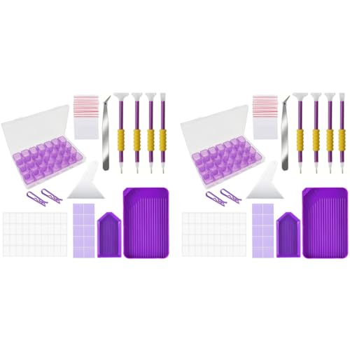 HASTHIP® 46PCS 5D DIY Diamond Painting Tools and Accessories Kits with Trays Pens Tweezer Clips 28-grids Organizer Art Tool Kit Without Diamonds