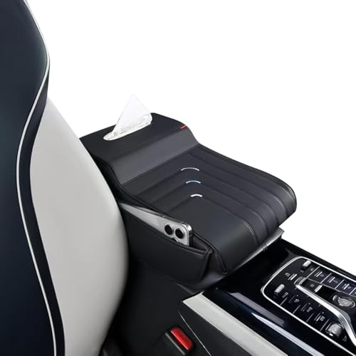 HASTHIP® Memory Foam Armrest for Car Center Console 3 in 1 Armrest Pad with Tissue Paper Box & Side Pocket Multifunctional Fashion PU Car Center Console Armrest Universal Car Armrest Cushion