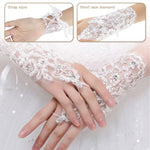 HASTHIP® Guantes de Encaje Blanco sin Dedos para Mujer - Guantes de Boda Elásticos Malla Elegantes para Novia,Damas Honor,Fiesta y Vestidos Formales