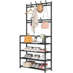 HASTHIP® Bench Garment Rack 4-Tier Metal Shoe Organizer with Coat Hooks,Entryway Shoe Storage Shelf and Hat Stand,Hallway Clothes Rack with 8 Hooks DIY Assembly Multipurpose Rack
