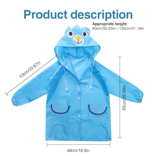 HASTHIP® Raincoat for Kids Boys Girls with Hood, Polyester Rain Ponchos with Pockets, Bright Color Cute Raincoat for 3-7 Years Old Kids