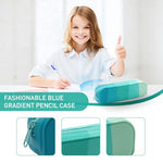 HASTHIP® Large Capacity Silicone Pencil Case for Girls, Stylish Gradient Green Zipper Pouch, Waterproof Durable School Stationery Organizer, Multipurpose Pen Bag for Office, Teens, Kids Gifts