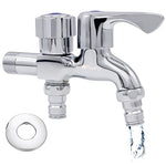 Silver 2 in 1 Brass Two Way Dual Tap for Washing Machine with Wall Flange,Chrome Plated Copper for Bathroom & Kitchen