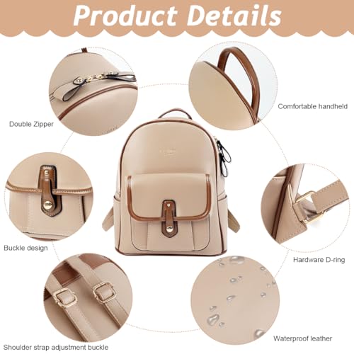 HASTHIP® Women Backpack, Fashion PU Leather Shoulder Bag, Travel Daypack with Handle, Contrast Color Zipper, Lightweight Casual School and Commuting Backpack for Women Girls