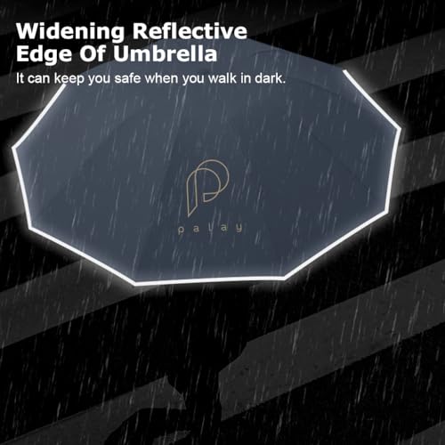 HASTHIP® Large Travel Umbrella for Men Women, 50'' Automatic Open Close Windproof Folding Umbrella with Reflective Strip, 10 Dual Ribs Reinforced, UPF 50+ 99% UV Protection, Compact Portable