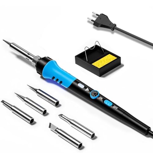 HASTHIP® Soldering Iron Kit with On Off Switch, Adjustable Temperature 200 to 450C, Electric Soldering Kit Set Tool with 5 Tips for Electronics Repair, DIY Electronics Assembly and Circuit Board Work