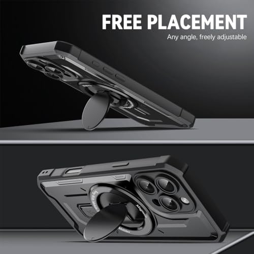 HASTHIP® for iPhone 15 Pro Max Case Compatible with MagSafe, 360° Rotatable Folding Stand with Ring Grip, Magnetic Shockproof TPU PC Protective Cover, Slim Anti-Scratch Clear Back