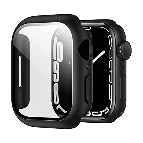 HASTHIP® Hard PC Cover Compatible withApple Watch Series 7, Hard Case 41mm Case withTempered Glass Screen Protector, Full Coverage, Touch Sensitive, Ultra-Thin HD Bumper Protective Cover(Black)