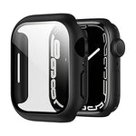 HASTHIP® Hard PC Cover Compatible withApple Watch Series 7, Hard Case 41mm Case withTempered Glass Screen Protector, Full Coverage, Touch Sensitive, Ultra-Thin HD Bumper Protective Cover(Black)