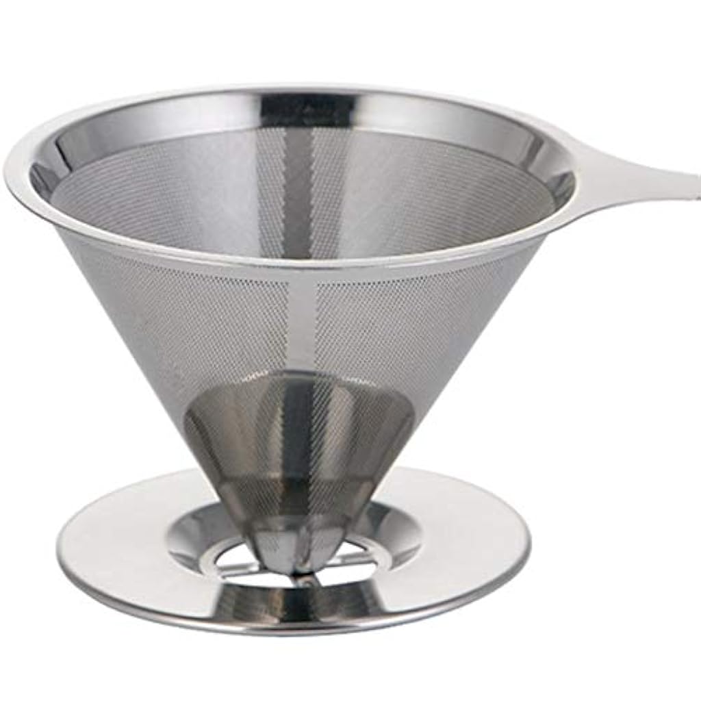 HASTHIP® Pour Over Coffee Dripper Stainless Steel Reusable Drip Cone Filter Paperless Metal Fine Mesh Strainer Brewer Maker 1-6 Cup with Non-Slip Stand Cleaning Brush 2 PCS