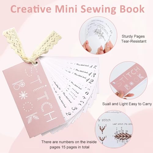 HASTHIP® Embroidery Stitch Guide Booklet with Needles & Threads, Beginner Sewing Practice Cards Set, DIY Creative Embroidery Kit, Portable Mini Sewing Book for Handcraft, Needlework Starter Supplies