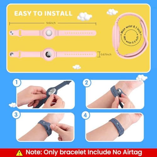 HASTHIP® AirTag Bracelet for Kids 2 Pack,Adjustable Silicone Watch Band Wristband with Secure Studs,Anti-Drop Strap Compatible with Apple AirTag for Children Teens and Adults No