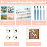 HASTHIP® Pack of 4 DIY Oil Painting Paint by Numbers with Frame Sunflower Rose Oil Art Painting Wall Hanging DIY Canvas Painting with Painting Tool Kit Wall Decoration, 7.8x7.8inch