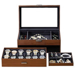 HASTHIP® Watch Box Organizer for Men, 12 Slot Large Capacity Wooden Watch Display Case with Pull-Out Drawer, Double Layer, Clear Glass Lid, Jewelry Storage Case for Earrings, Necklaces, Watches