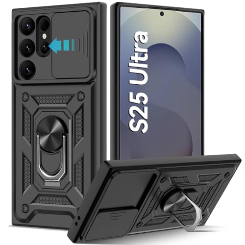 HASTHIP® Compatible with Samsung Galaxy Phone Case for Samsung Galaxy S25 Ultra Magnetic Anti-scratch Bumper Phone Case with Folding Kickstand Phone Grip & Sliding Camera Shield