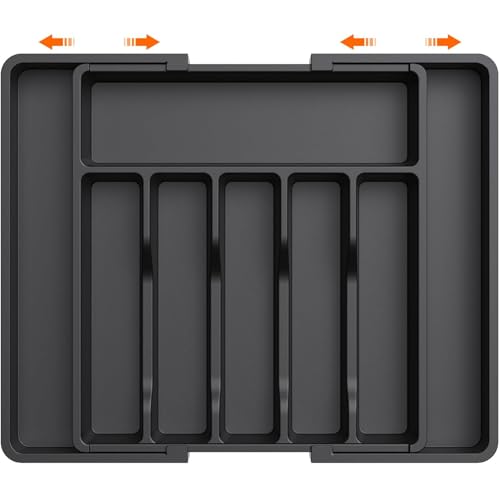 HASTHIP® Brick Brown Adjustable Silverware Drawer Organizer, Expandable Utensil Tray for Kitchen
