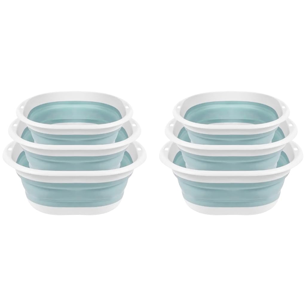 HASTHIP Silicone Collapsible Tub Bucket Set for Handwash and Outdoor Washing | 6PCS Foldable Basin with Hanging Holes