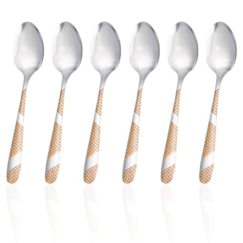 HASTHIP® 6Pcs Stainless Steel Modern Minimalism Spoons Embossed Handle Design Kitchen Flatware Gift Set