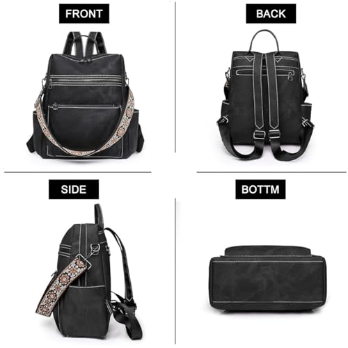 HASTHIP® [Brand Name] Women's Fashion PU Leather Backpack, Convertible Tote Shoulder Bag, Multi-Layer Casual Daypack, Travel Purse with Small Utility Handbag