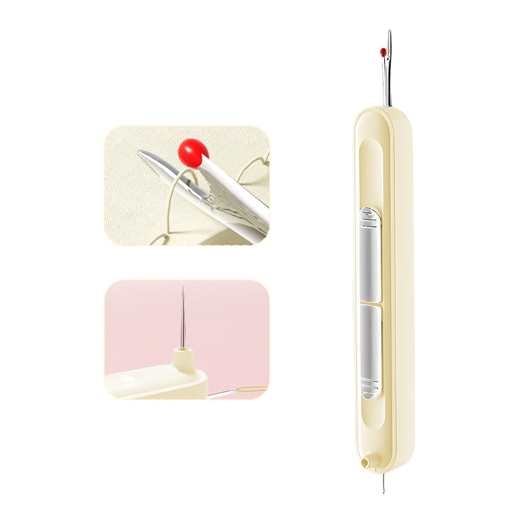 HASTHIP 2 in 1 Needle Threader for Hand Sewing and Embroidery featuring Dual Head Design | Retractable ABS Tool in Beige