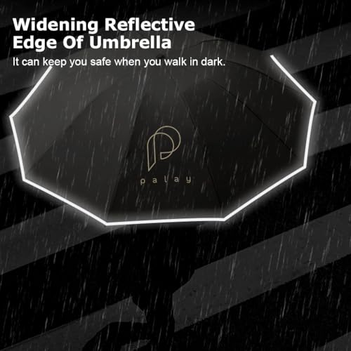 HASTHIP® Large Umbrella for Men Women with Reflective Strap,50'' Automatic Open/Close Windproof Travel Folding Umbrella,Reinforced 10 Dual Ribs 99 UV Protection with Carabiner Handle