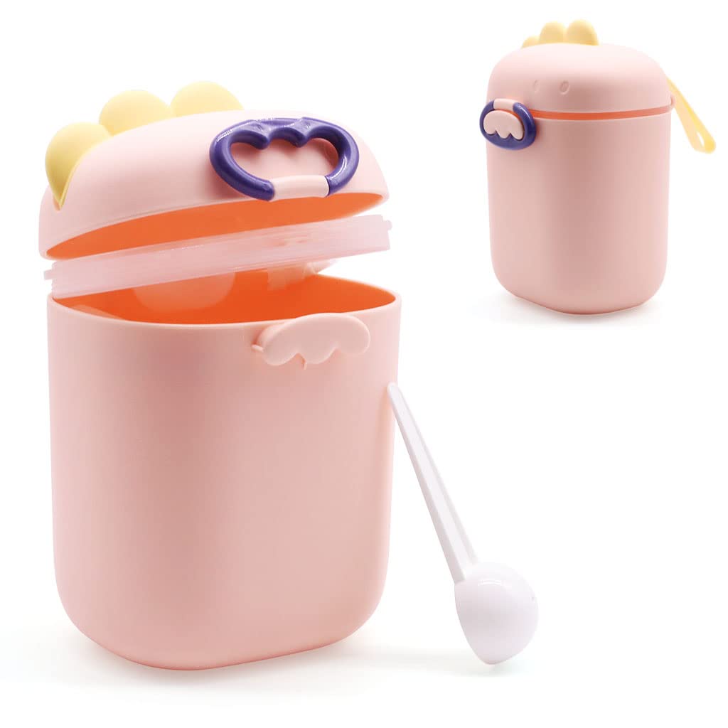 HASTHIP® 300 Grams Baby Formula Dispenser, Portable Milk Powder Dispenser Container with Carrying Handle and Scoop, Foodgrade PP Double Layer Anti-Leak Design for Outdoor Travel Home (Pink)