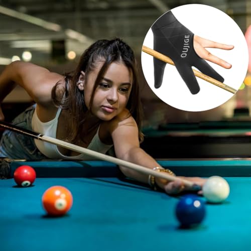 HASTHIP® 1Pc Snooker Glove, Billiard Gloves Left Hand Full Finger 3-Finger, Anti-Slip Patch Design, Breathable Fabric, Unisex, Smooth Striking Performance, Black