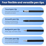 HASTHIP® 4-in-1 High Precision Universal Capacitive Stylus Pen for Touch Screens | Lightweight Aluminum Body | 4 Tips | 2 Size Rubber Tips, Disc Tip, Fine Point | Compatible for iOS, Android & Windows