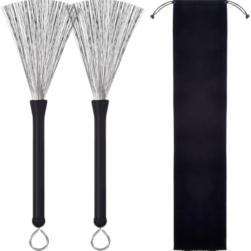 HASTHIP® 1 Pair Drum Brushes Retractable Wire Brushes Drums Drum Sticks Brush
