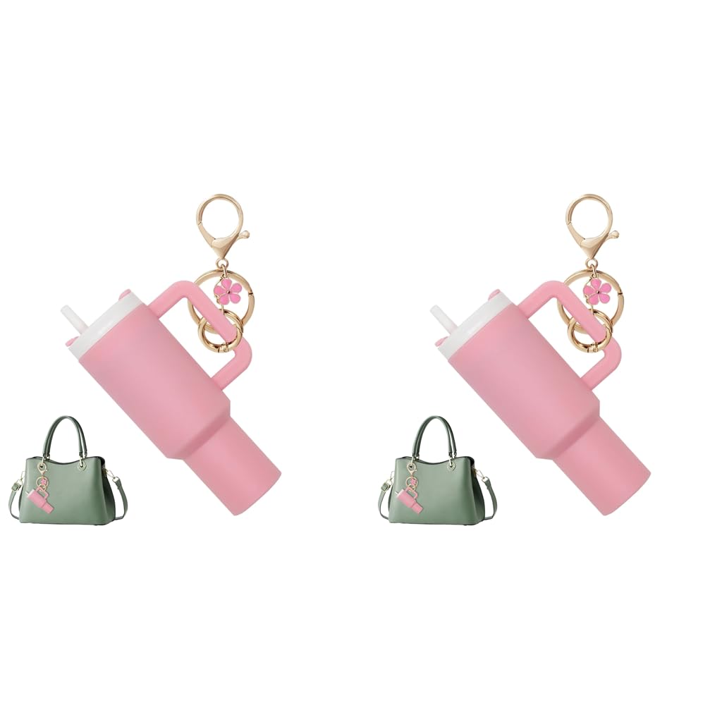 HASTHIP Mini Keychain Accessories for Stanley Cup featuring Cute Pink Charms | 2PCS Gift Set