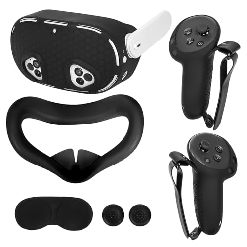 HASTHIP® Silicone Accessories for Meta Quest 3S, 5-in-1 Protective Case Set for Quest 3S, VR Skin Cover Case, Silicone Face Pad, Lens Cover, Controller Grip Cover with Adjustable Fastening Strap