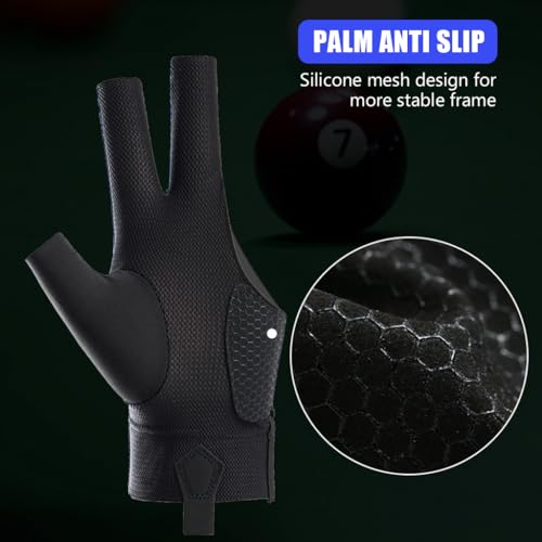 HASTHIP® 1Pcs Snooker Pool Billiard Glove, Left Hand Billiard Glove, Single Hand Professional Snooker Glove, Breathable Snooker Glove, 3 Fingers Anti-Slip Patch Design with Adjustable Wrist Strap