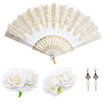 HASTHIP® Hand Fan Elegant White Fabric Hand Fan Traditional Chinese Fan with Tassel Charm Summer Fan Handheld Cooling Fan Travel Hand Fan Gift for Girls Women, 9 inches