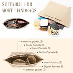 HASTHIP® Felt Purse Organizer Insert for Handbag,Multi-Compartment Tote Bag Liner,Makeup Bag Shaper with Zipper Large Capacity Organizer Pouch for Longchamp Neverfull 26x20x13cm