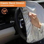 HASTHIP® Funda para Volante de Coche con Protección Solar, Cubierta Reflectante de Tela Plateada para Bloquear Calor y Rayos UV, Universal 42cm Compatible con Autos, Camiones y SUV, Antipolv