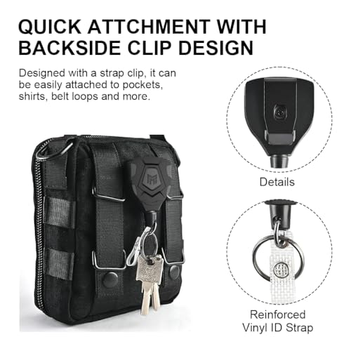 HASTHIP® Heavy Duty Retractable Keychain, Retractable ID Badge Holder Clip, Retractable ID Badge Reel with 31.5 Steel Cord and Key Ring