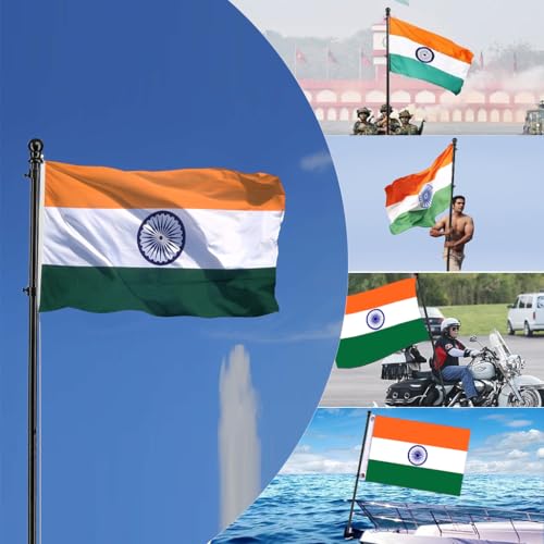 HASTHIP® 150CM Telescoping Metal Flag Pole Truck Mount Kit Stainless Steel Hitch Holder 360 Tangle-Free Rustproof Universal for Indian Independence Day 2 PCS